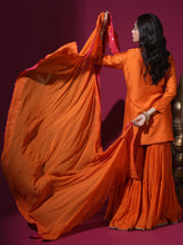 Load image into Gallery viewer, Orange Floral Jaal Kurta Garara Set
