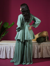 Load image into Gallery viewer, Sage Green Peplum Palazzo Set
