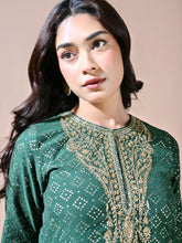 Load image into Gallery viewer, Bottle Green Zari Butta Kaftan Kurta Set
