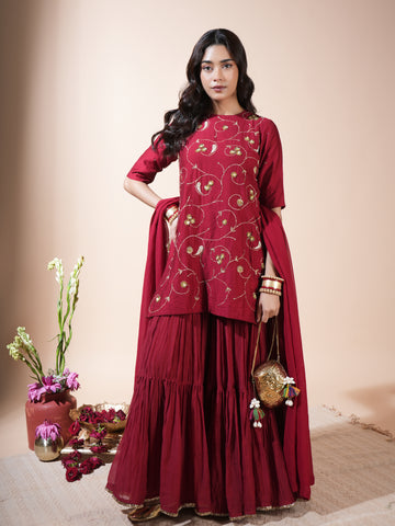 Maroon Floral Jaal Kurta Garara Set