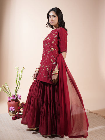 Maroon Floral Jaal Kurta Garara Set