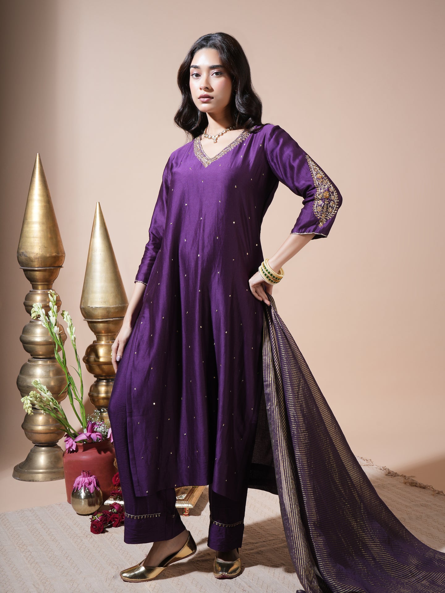 Deep Purple Asopalav Long Kurta Set