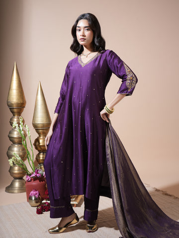 Deep Purple Asopalav Long Kurta Set