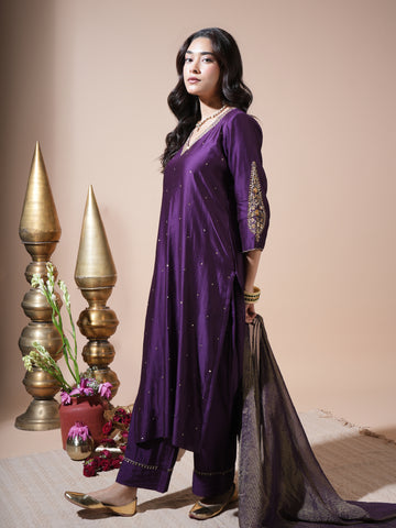 Deep Purple Asopalav Long Kurta Set