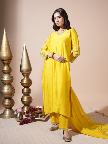 Mustard Keri Long Kurta Set