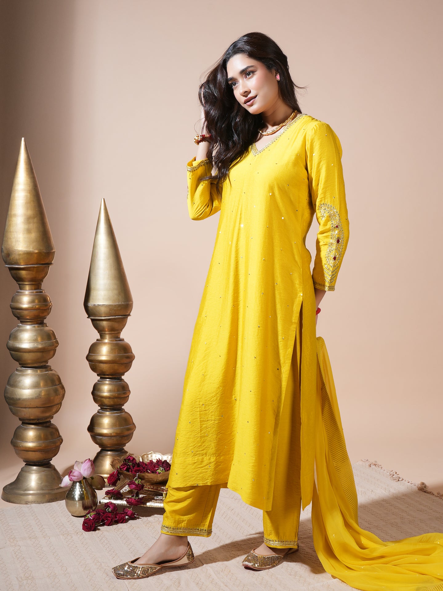 Mustard Keri Long Kurta Set