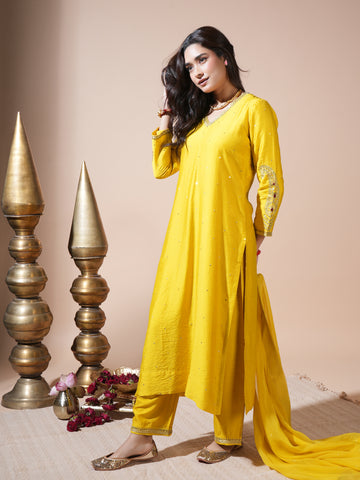 Mustard Keri Long Kurta Set