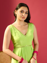 Load image into Gallery viewer, Parrot Green Box Pleat Dress With Dupatta
