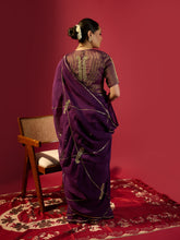 Load image into Gallery viewer, Deep Purple Keri Jaal Saree With Stripe Blouse
