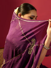Load image into Gallery viewer, Deep Purple Keri Jaal Saree With Stripe Blouse
