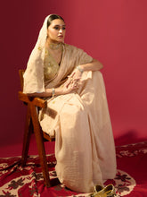 Load image into Gallery viewer, Beige Floral Jaal Saree With Stripe Tissue Blouse
