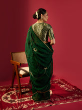 Load image into Gallery viewer, Bottle Green Chand Jaal Saree With Barfi Chand Blouse
