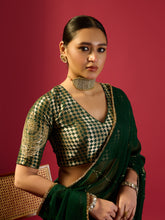 Load image into Gallery viewer, Bottle Green Chand Jaal Saree With Barfi Chand Blouse
