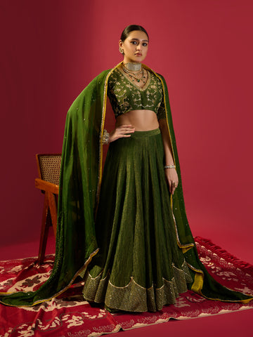 Green Tissue Lehenga Set