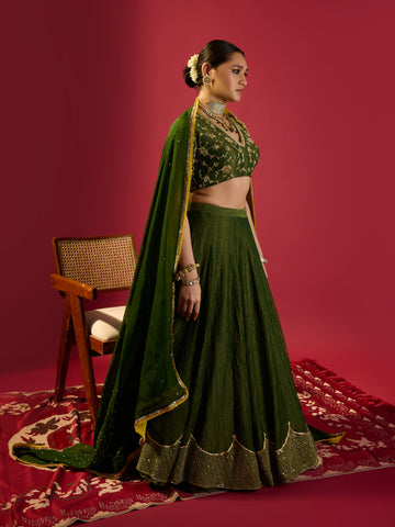 Green Tissue Lehenga Set