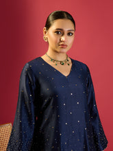 Load image into Gallery viewer, Navy Blue Short Kurta With Flared Pants Set
