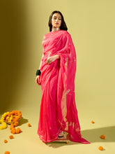 Load image into Gallery viewer, Hot Pink Keri Jaal Saree With Stripe Blouse

