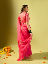 Load image into Gallery viewer, Hot Pink Keri Jaal Saree With Stripe Blouse
