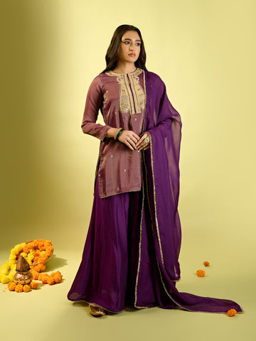 Deep Purple Stripe Kurta Palazzo Set