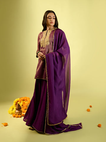 Deep Purple Stripe Kurta Palazzo Set