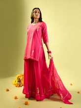 Load image into Gallery viewer, Hot Pink Keri Butta Kurta Palazzo With Jaal Dupatta
