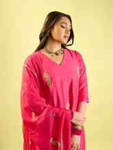 Load image into Gallery viewer, Hot Pink Keri Butta Kurta Palazzo With Jaal Dupatta
