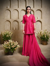 Load image into Gallery viewer, Hot Pink Mor Short Kurta Palazzo Set
