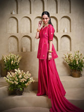 Load image into Gallery viewer, Hot Pink Mor Short Kurta Palazzo Set
