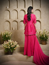Load image into Gallery viewer, Hot Pink Mor Short Kurta Palazzo Set
