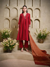 Load image into Gallery viewer, Maroon V Collar Jacket Shoulder Kali Kurta Set
