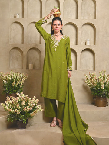 Mehandi Green Paisley Kurta Set