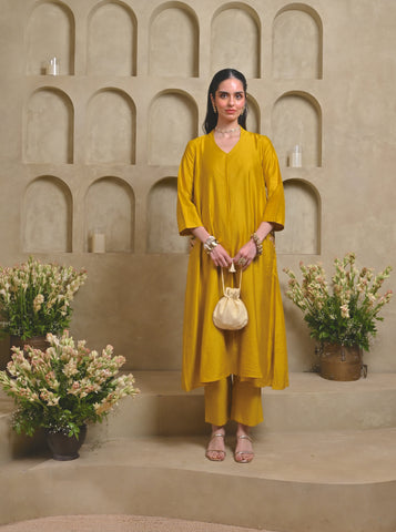 Mustard Lotus Pocket Kurta Set