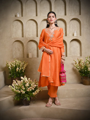 Orange Paisley Kurta Set