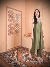 Load image into Gallery viewer, Moss Green Sleeveless A Line Kurta Set

