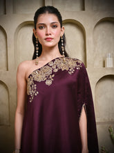 Load image into Gallery viewer, Dark Wine One Shoulder Dress Set
