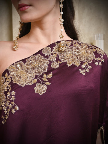 Dark Wine One Shoulder Dress Set
