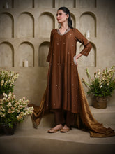 Load image into Gallery viewer, Brown Chand Kurta With Pant &amp; Dupatta
