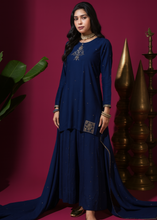 Load image into Gallery viewer, Navy Blue Flower Short Kurta Badla Palazzo Set

