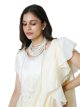 Load image into Gallery viewer, Cream Pre-Draped Saree With Fringe Blouse
