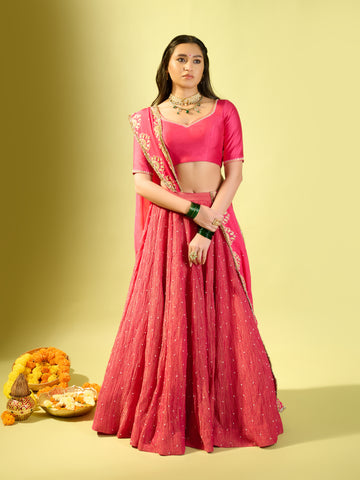 Hot Pink Pearl Lehenga Set