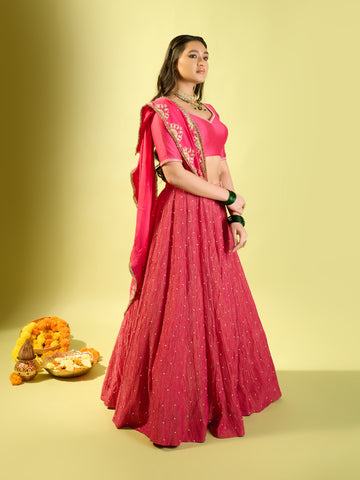 Hot Pink Pearl Lehenga Set