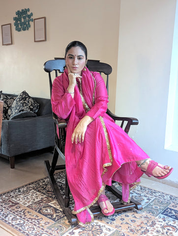 Hot Pink Chand Embroidered Kurta Set