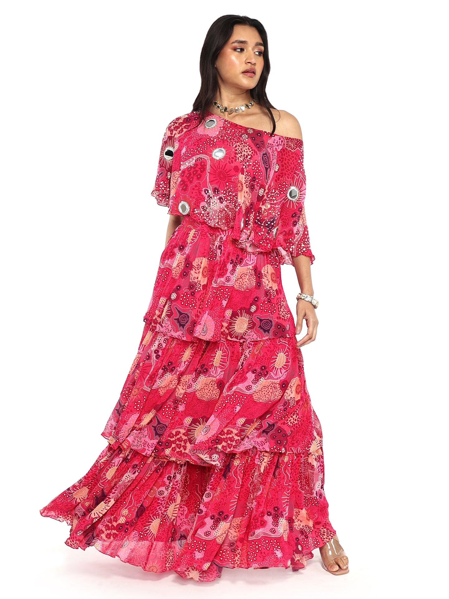 Pink Layered Garara Cape Set