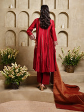 Load image into Gallery viewer, Maroon V Collar Jacket Shoulder Kali Kurta Set
