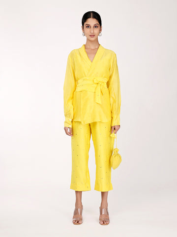 Yellow Chand Wrap Co-ord Set