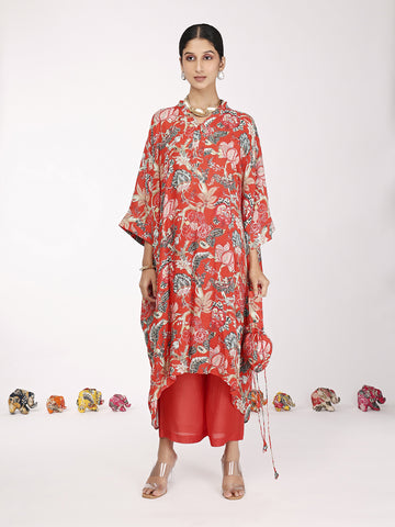 Red Bagh Kaftan Tunic Set