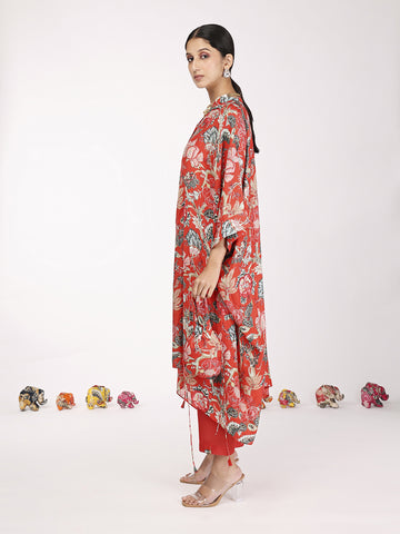 Red Bagh Kaftan Tunic Set